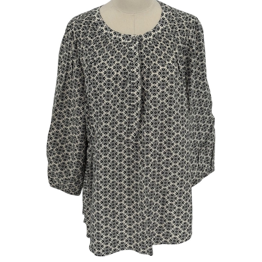 Croft & Barrow‎ Women's XXL Smocked Neck Print Blouse Top Rayon